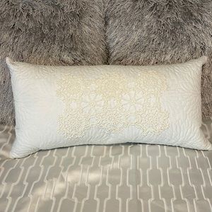 White Decorator Feather Pillow w/ Vintage Doily